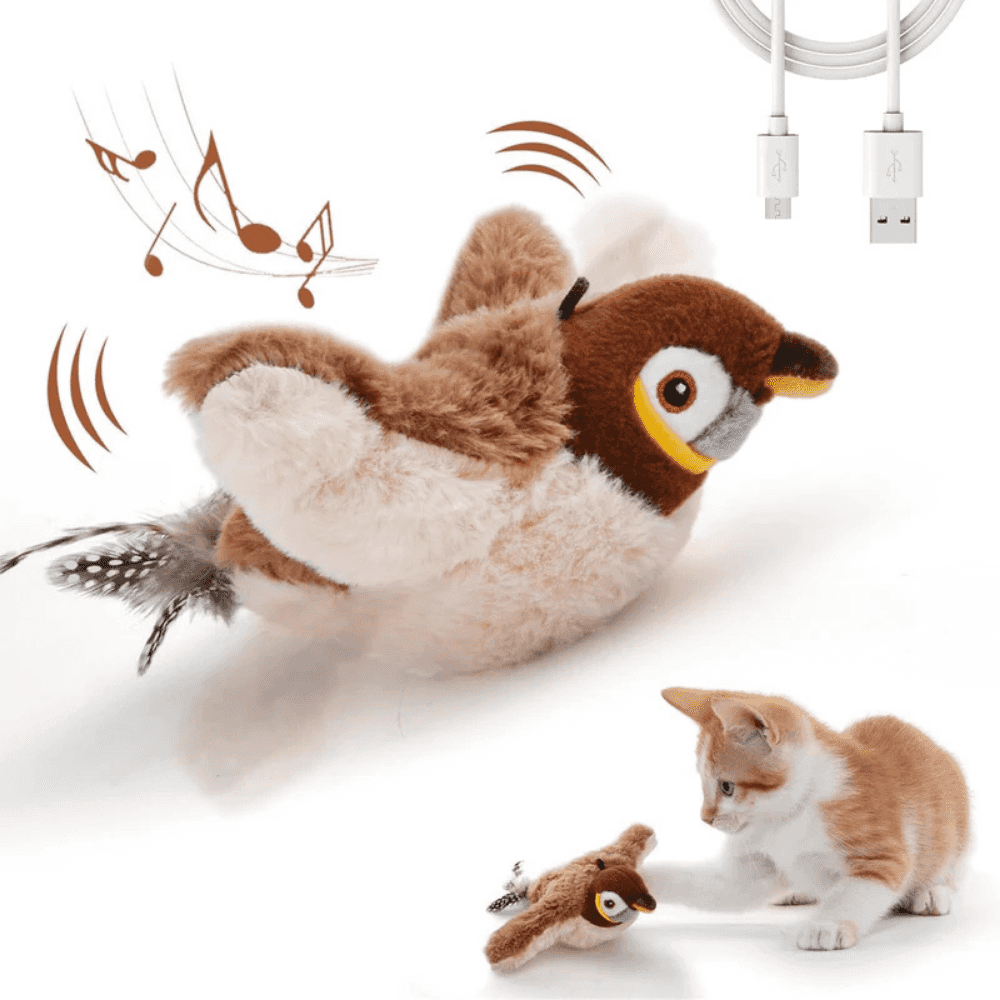 Flappy Bird Cat Toy | Realistic Flapping Wings & Chirping Sounds - USB Rechargeable Interactive Toy