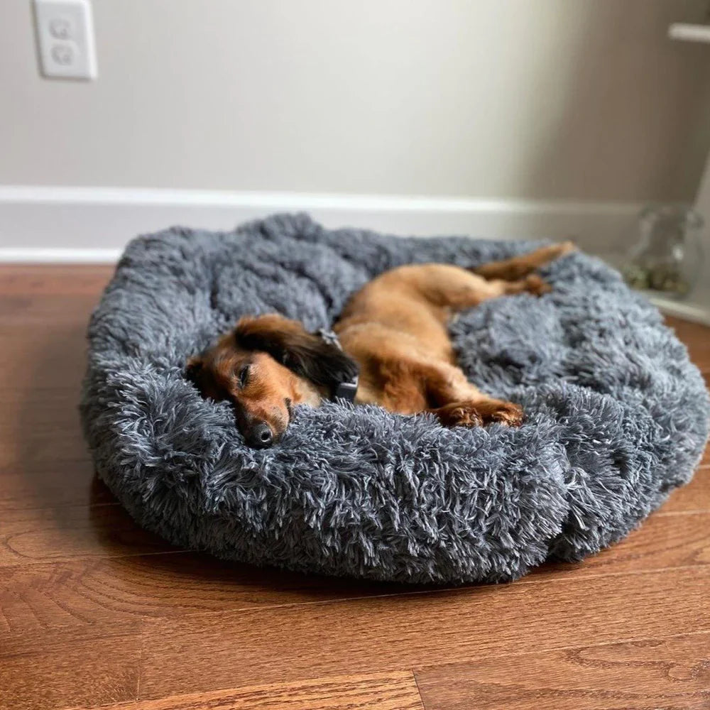 Calming Dog Bed – Plush Donut Cuddler for Dogs & Cats with Soft Faux Fur