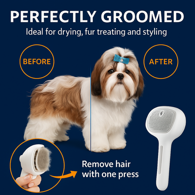 Ergonomic Pet Grooming Brush for Dogs & Cats