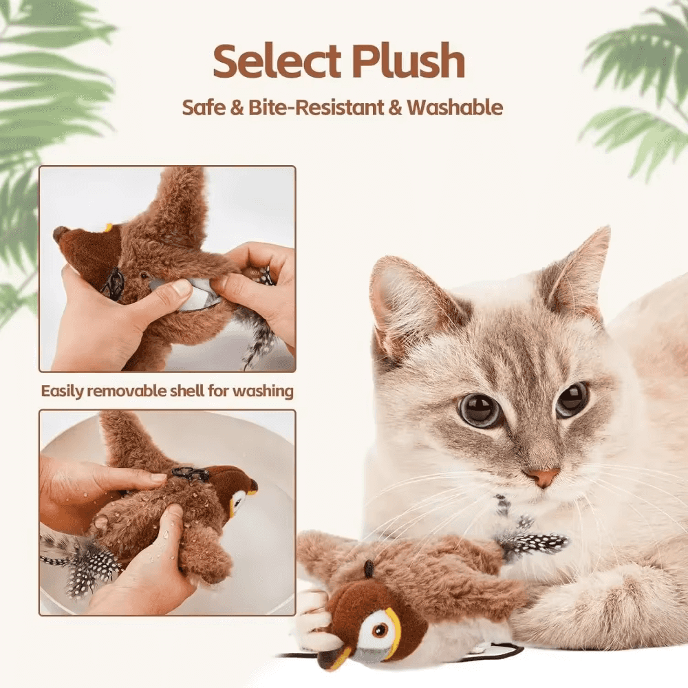 Flappy Bird Cat Toy | Realistic Flapping Wings & Chirping Sounds - USB Rechargeable Interactive Toy