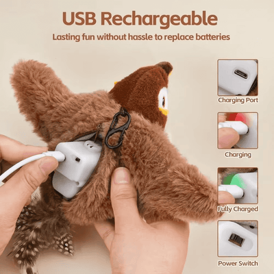 Flappy Bird Cat Toy | Realistic Flapping Wings & Chirping Sounds - USB Rechargeable Interactive Toy