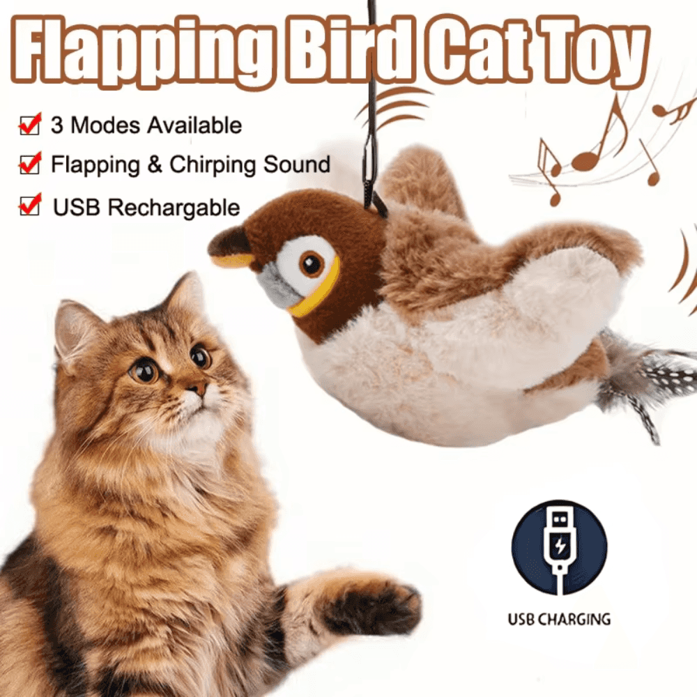 Flappy Bird Cat Toy | Realistic Flapping Wings & Chirping Sounds - USB Rechargeable Interactive Toy