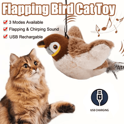 Flappy Bird Cat Toy | Realistic Flapping Wings & Chirping Sounds - USB Rechargeable Interactive Toy