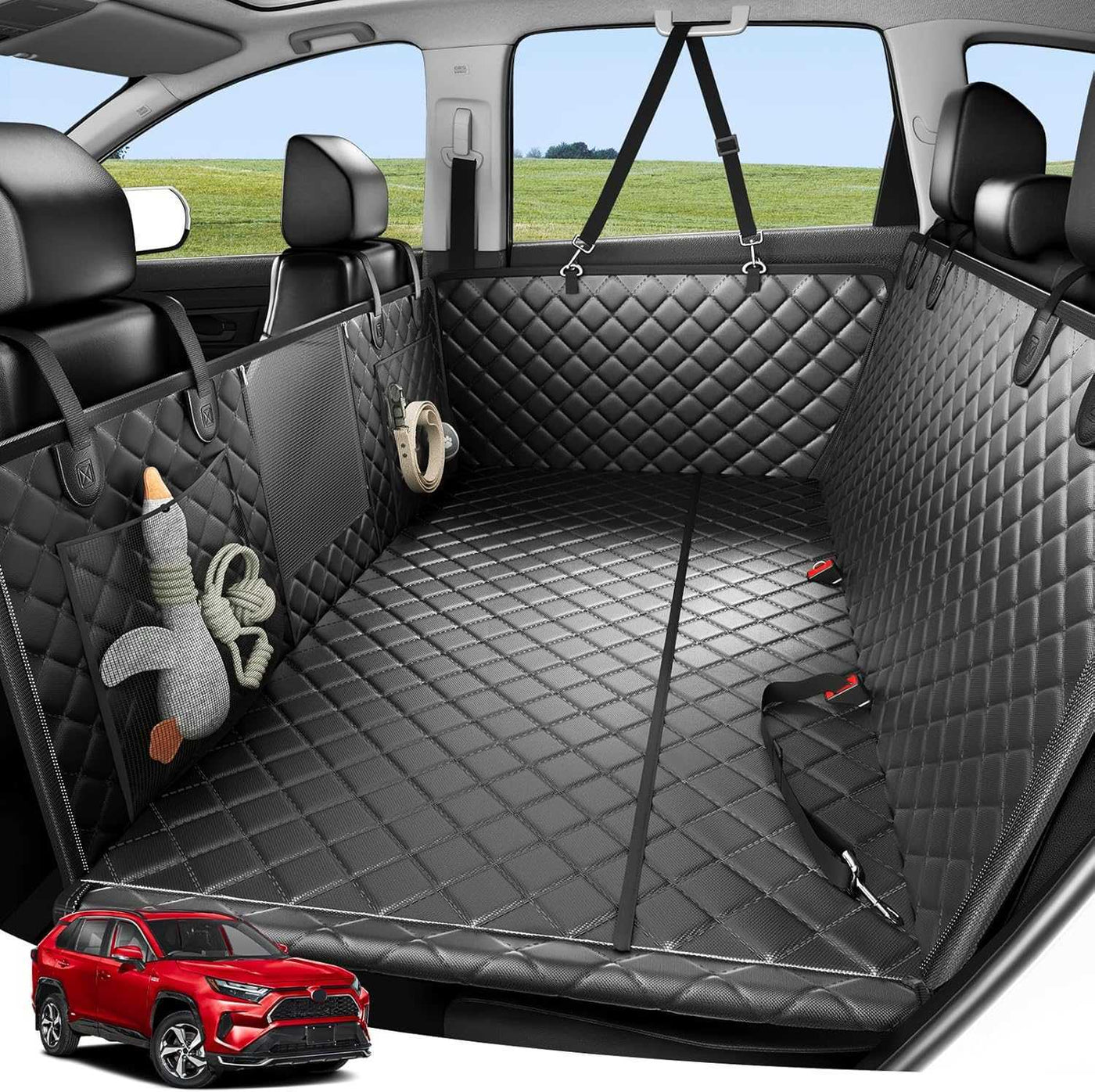 Dog Car Seat Cover - 3 Hard Panels, Waterproof, Backseat Extender, Large Dogs