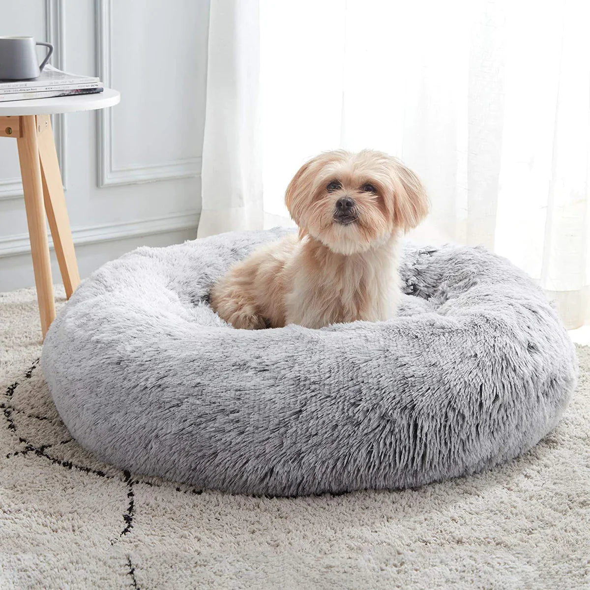 Calming Dog Bed – Plush Donut Cuddler for Dogs & Cats with Soft Faux Fur