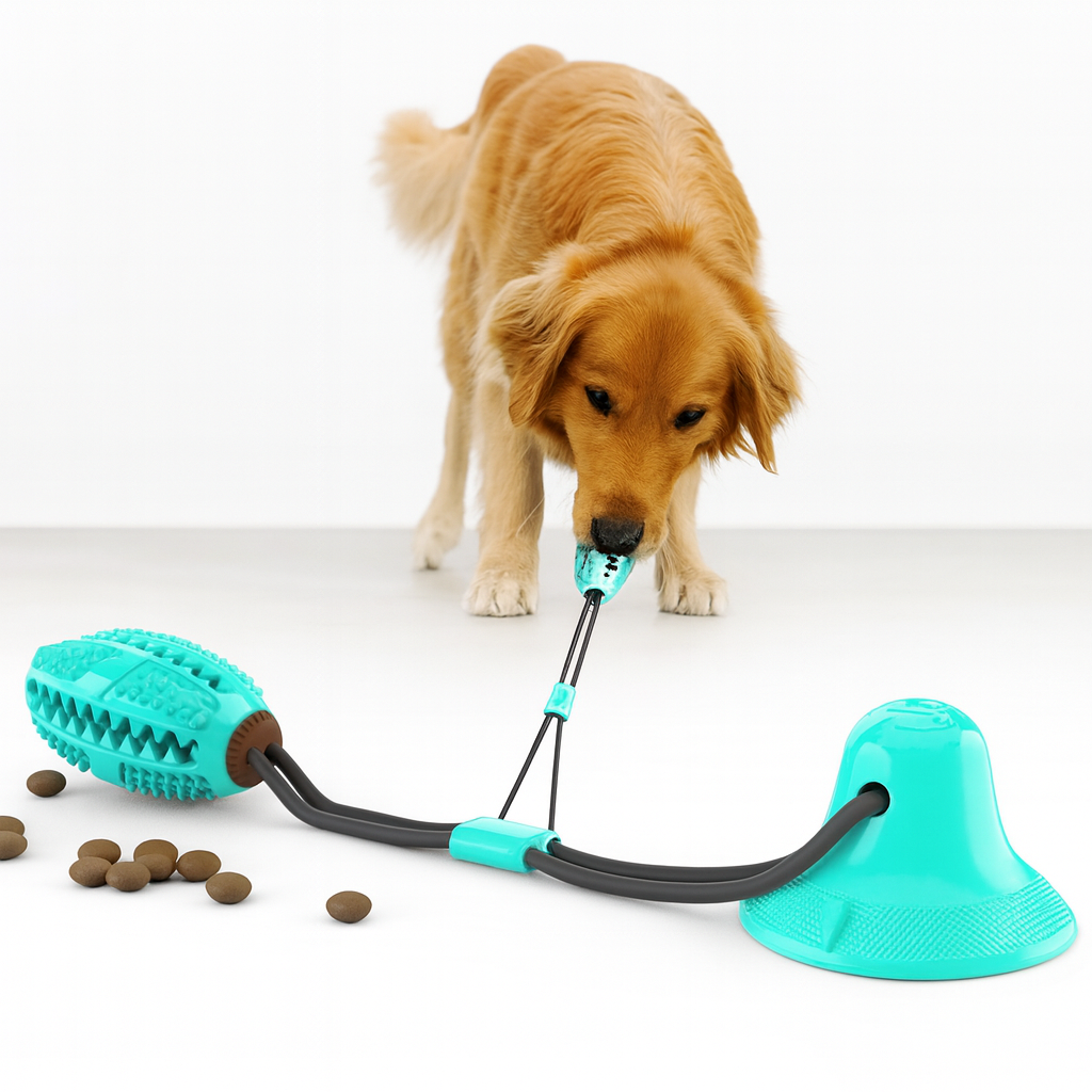 Playbrush Suction Cup Dog Chew Toy - Teeth Cleaning Interactive Tugger