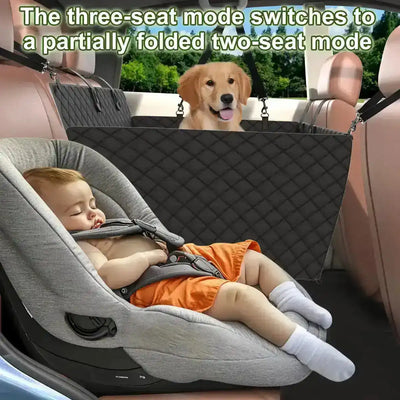 Dog Car Seat Cover - 3 Hard Panels, Waterproof, Backseat Extender, Large Dogs