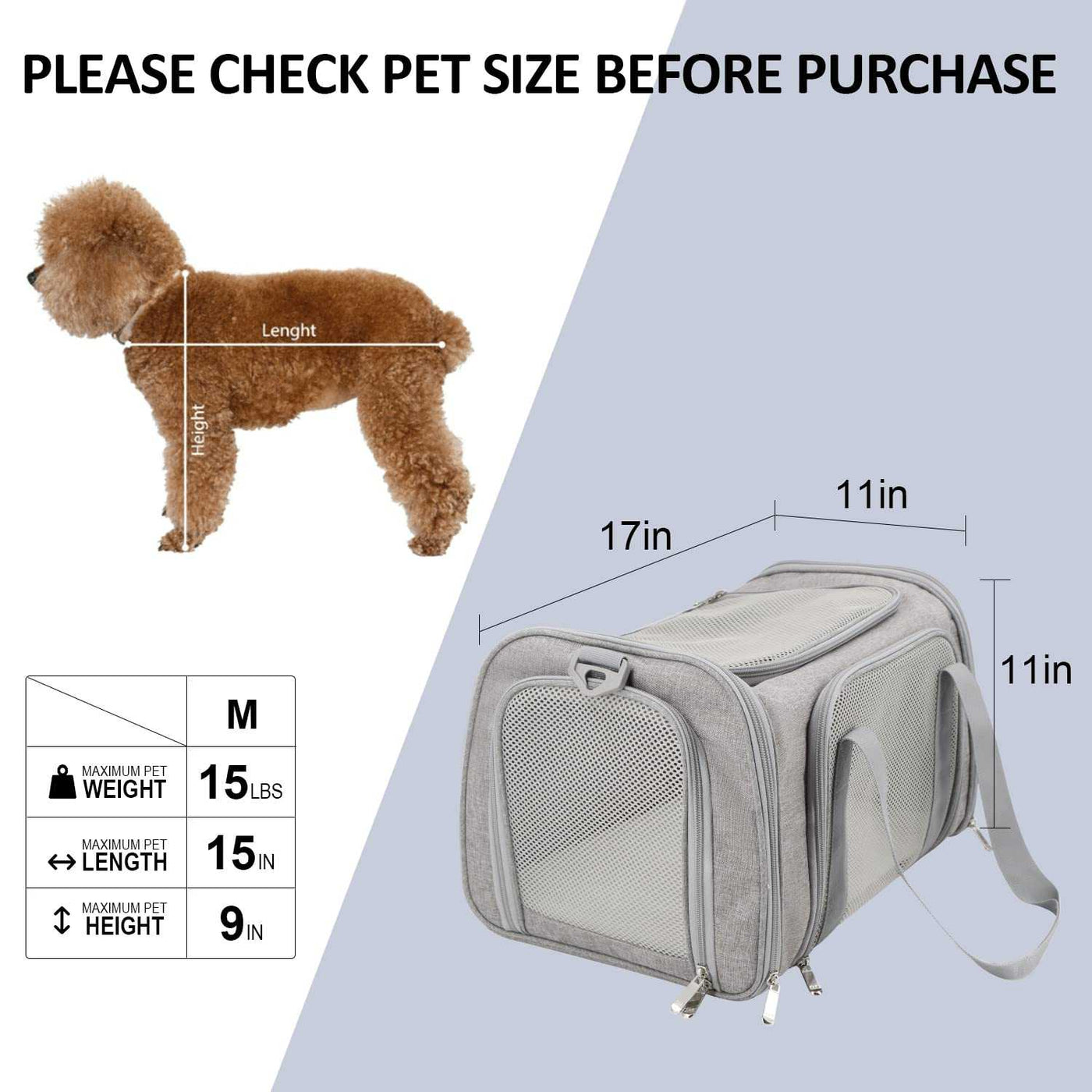 Large Cat & Dog Carrier – Soft-Sided Collapsible Travel Bag for Pets up to 25 lbs