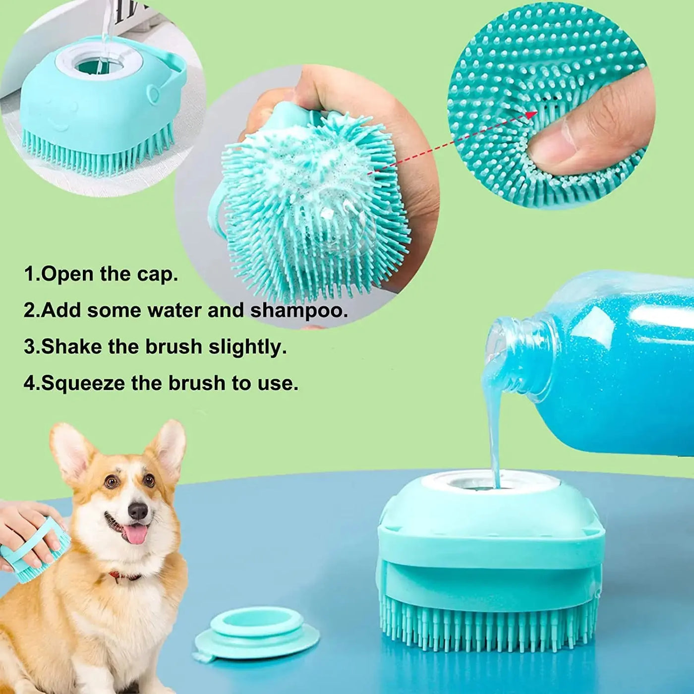 Dog Bath & Grooming Brush – 2-in-1 Shampoo & Massage Tool