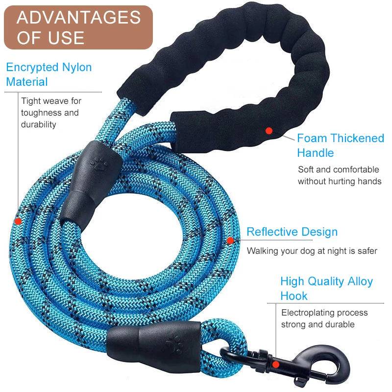 Strong Nylon Reflective Dog Leash – Heavy-Duty, Tangle-Free Pet Leash