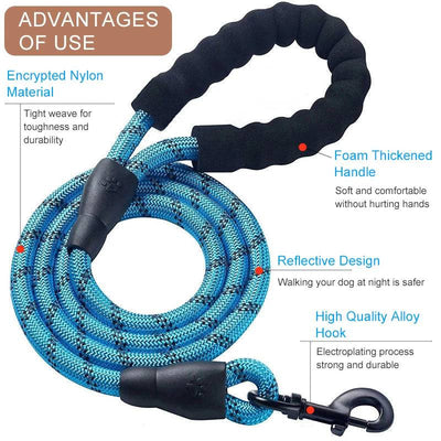 Strong Nylon Reflective Dog Leash – Heavy-Duty, Tangle-Free Pet Leash