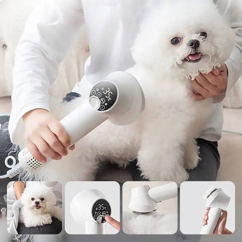 2-in-1 Smart Dog Hair Dryer & Brush – Low Noise Pet Grooming Dryer