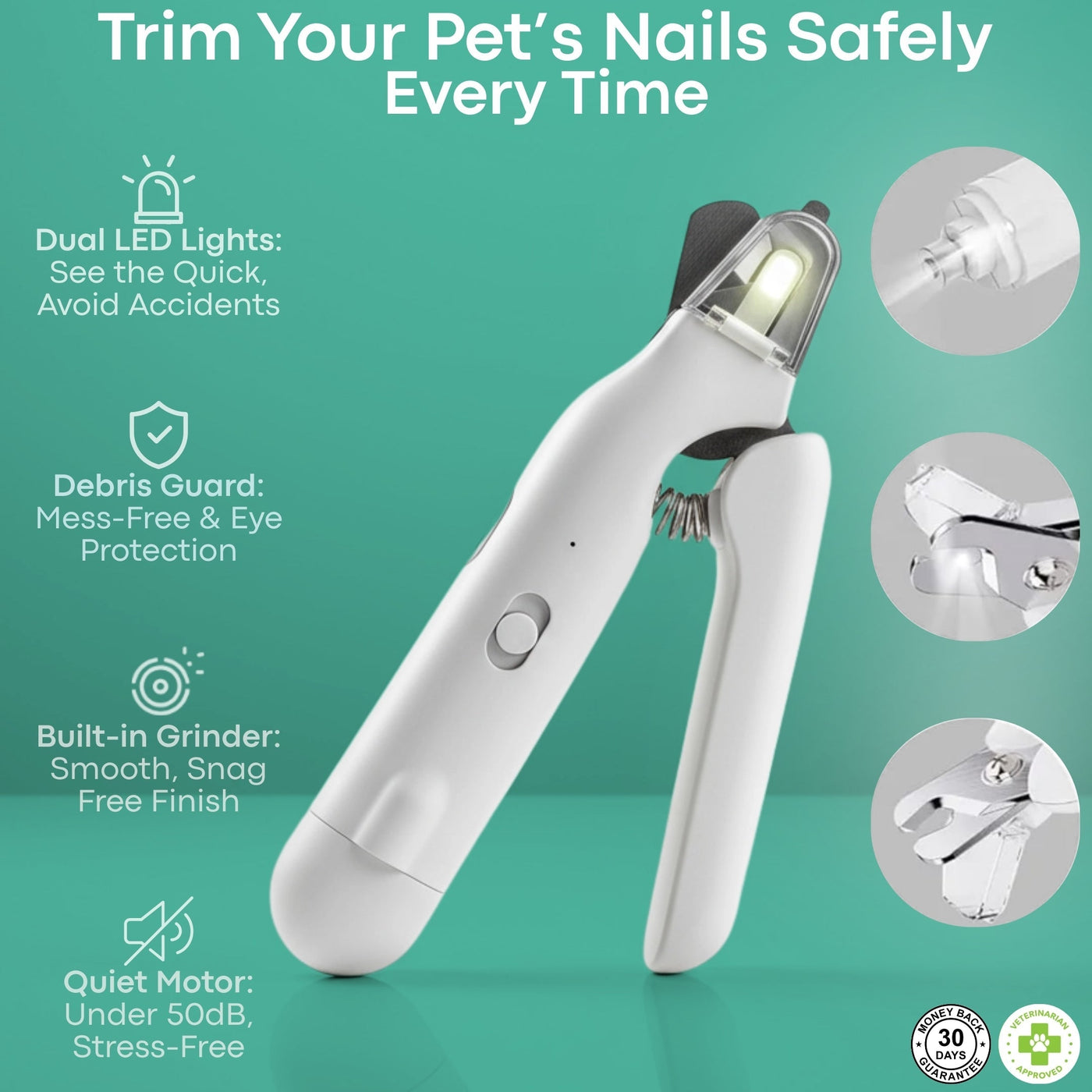 SafeTrim  | LED Pet Nail Clipper for Dogs & Cats, Safe Claw Grooming Tool